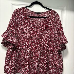 SHEIN Red Flutter Sleeve Ruffled Blouse